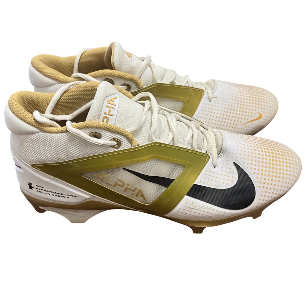 Nike Alpha Menace 4 Pro Mens 12 White Gold Football Cleats FD7037-105